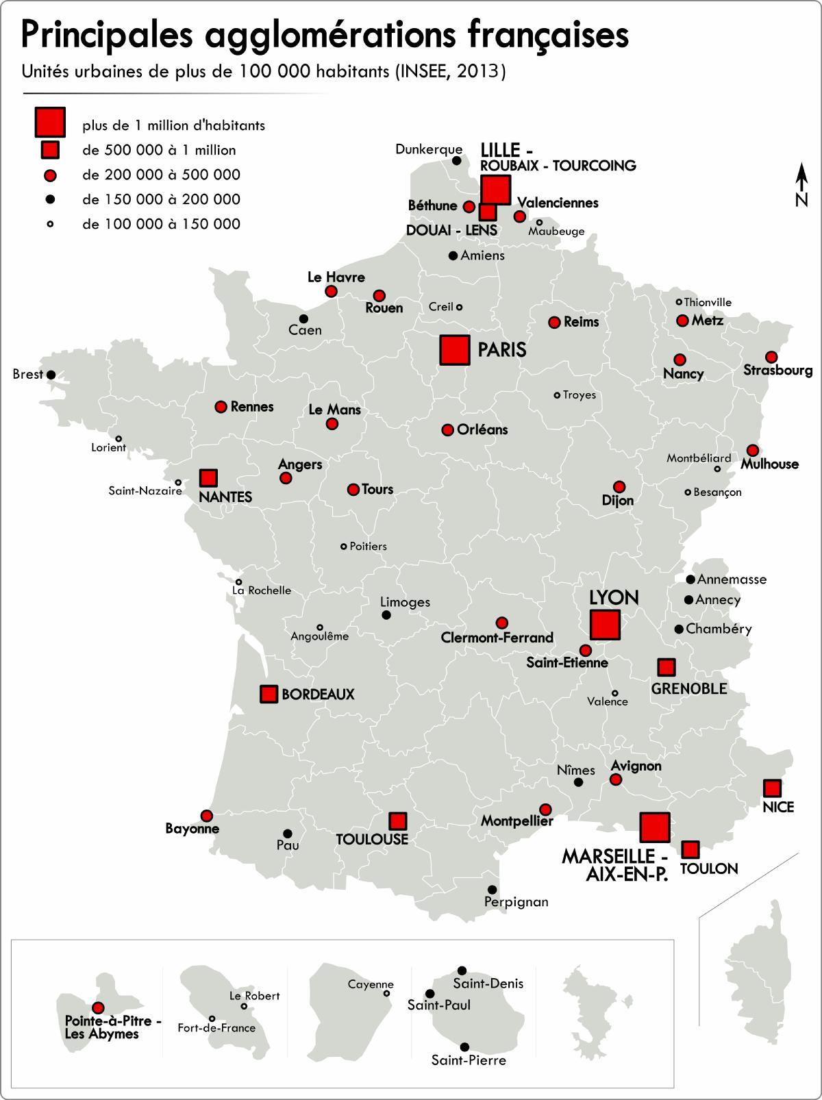 Mapa das cidades francesas: principais cidades e capital da França